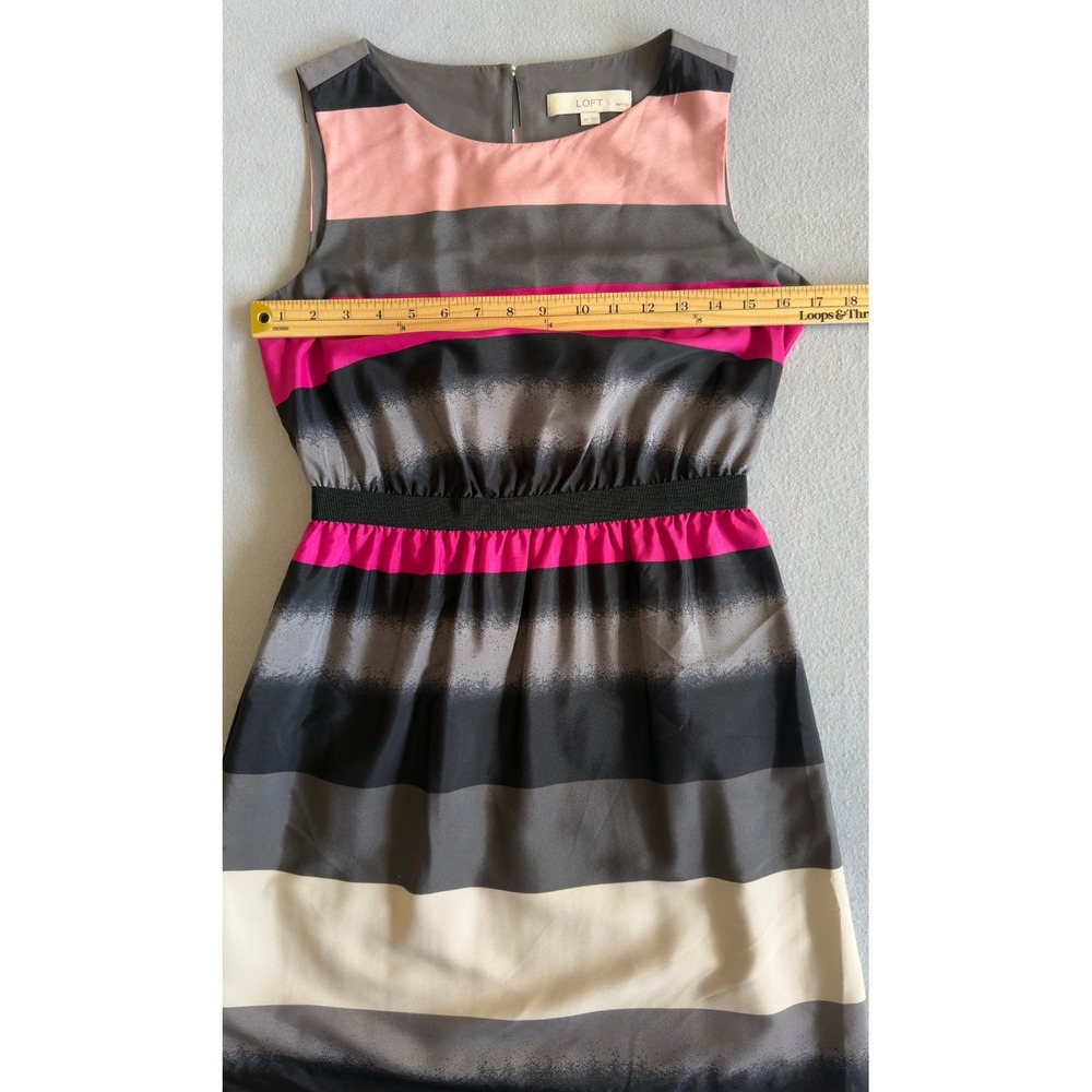 LOFT Petites Pink Grey Striped Sleeveless Fit and Flare Dress Size Small Petite - Picture 10 of 12